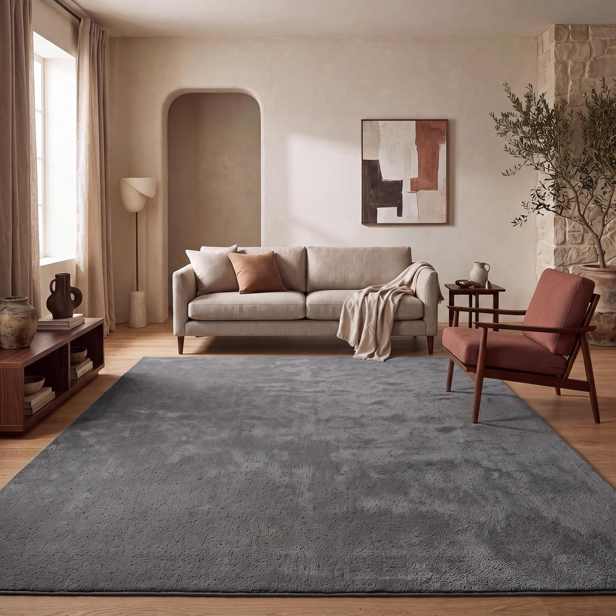 Tapis velours lavable Anthracite au salon
