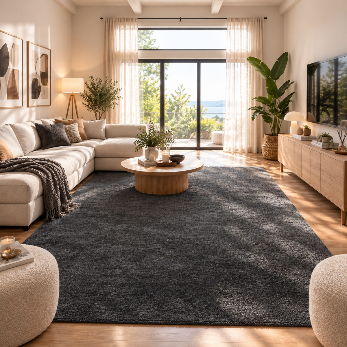 Tapis velours lavable Anthracite 240 × 340 cm au salon