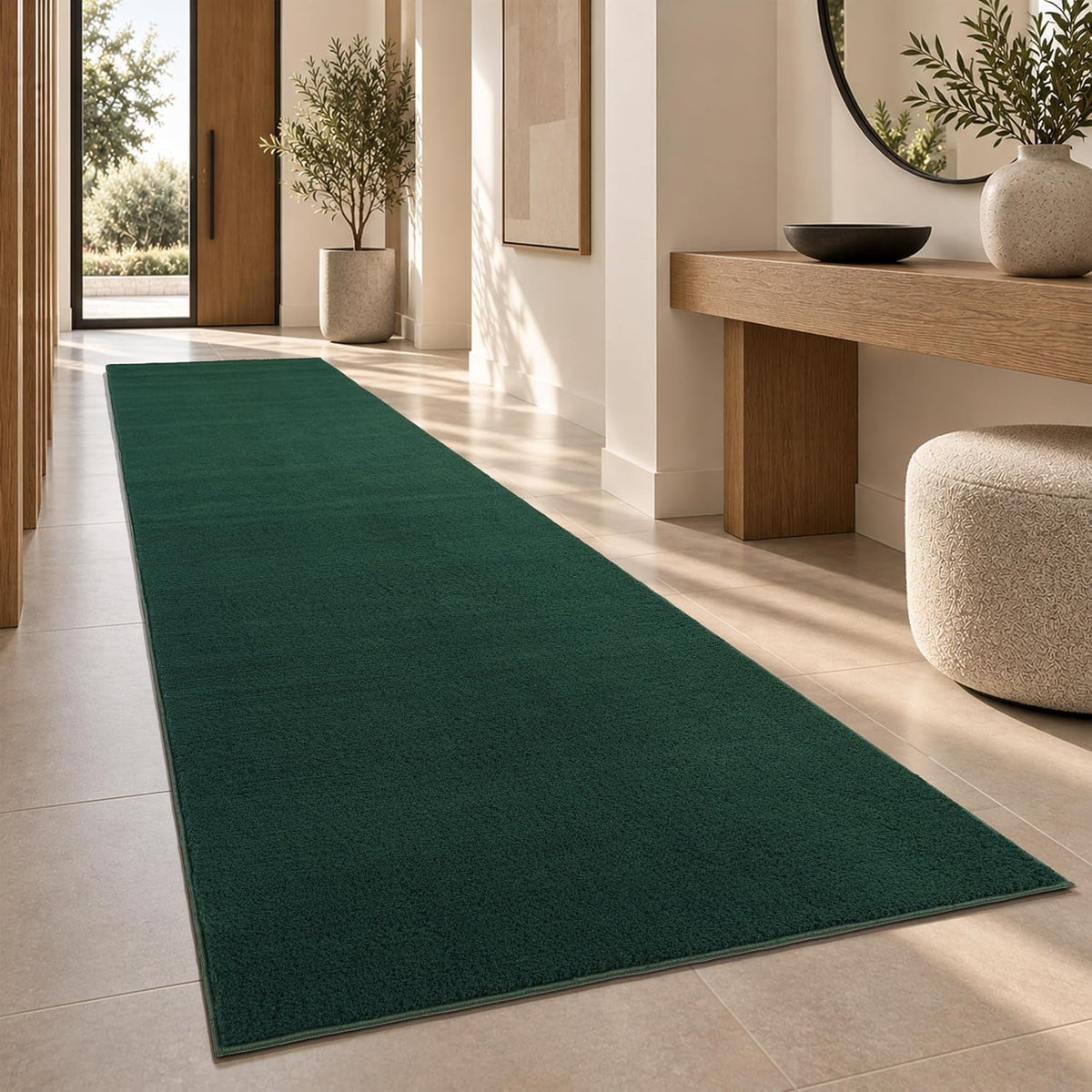 Tapis velours lavable Vert, format couloir