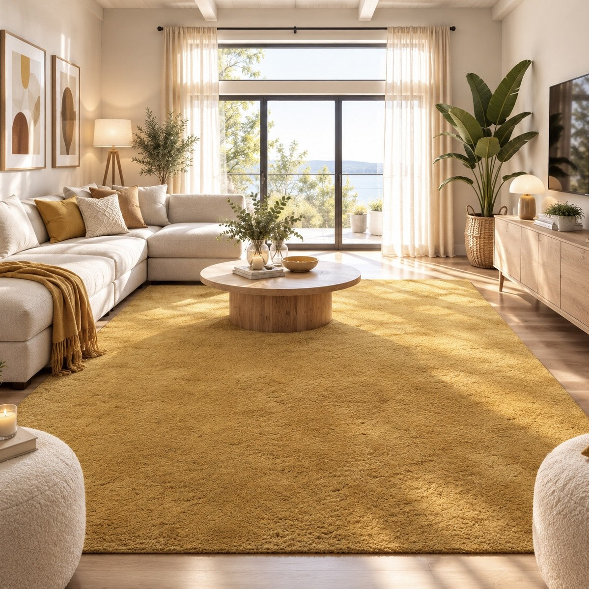 Tapis velours lavable Jaune 240 × 340 cm au salon