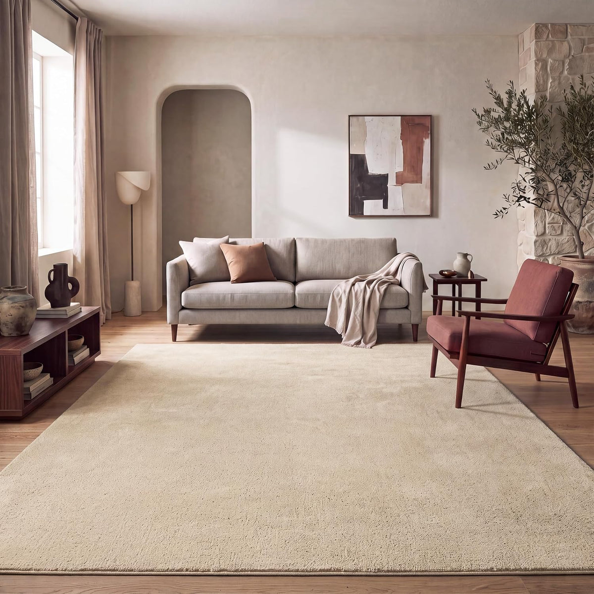 Tapis velours lavable Beige Foncé au salon
