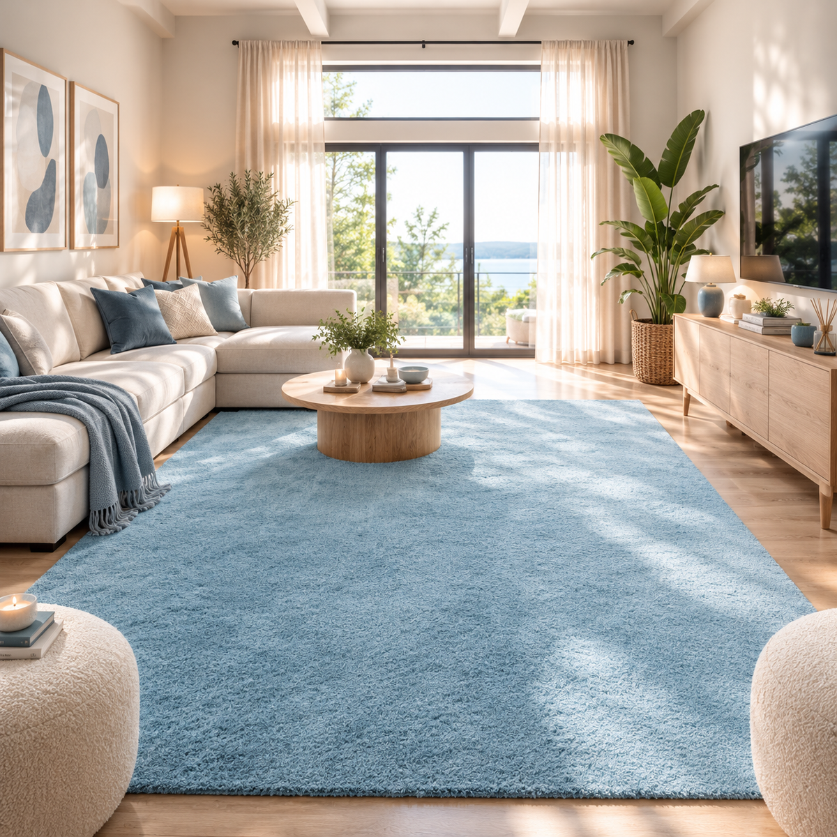 Tapis velours lavable Bleu Clair 240 × 340 cm au salon
