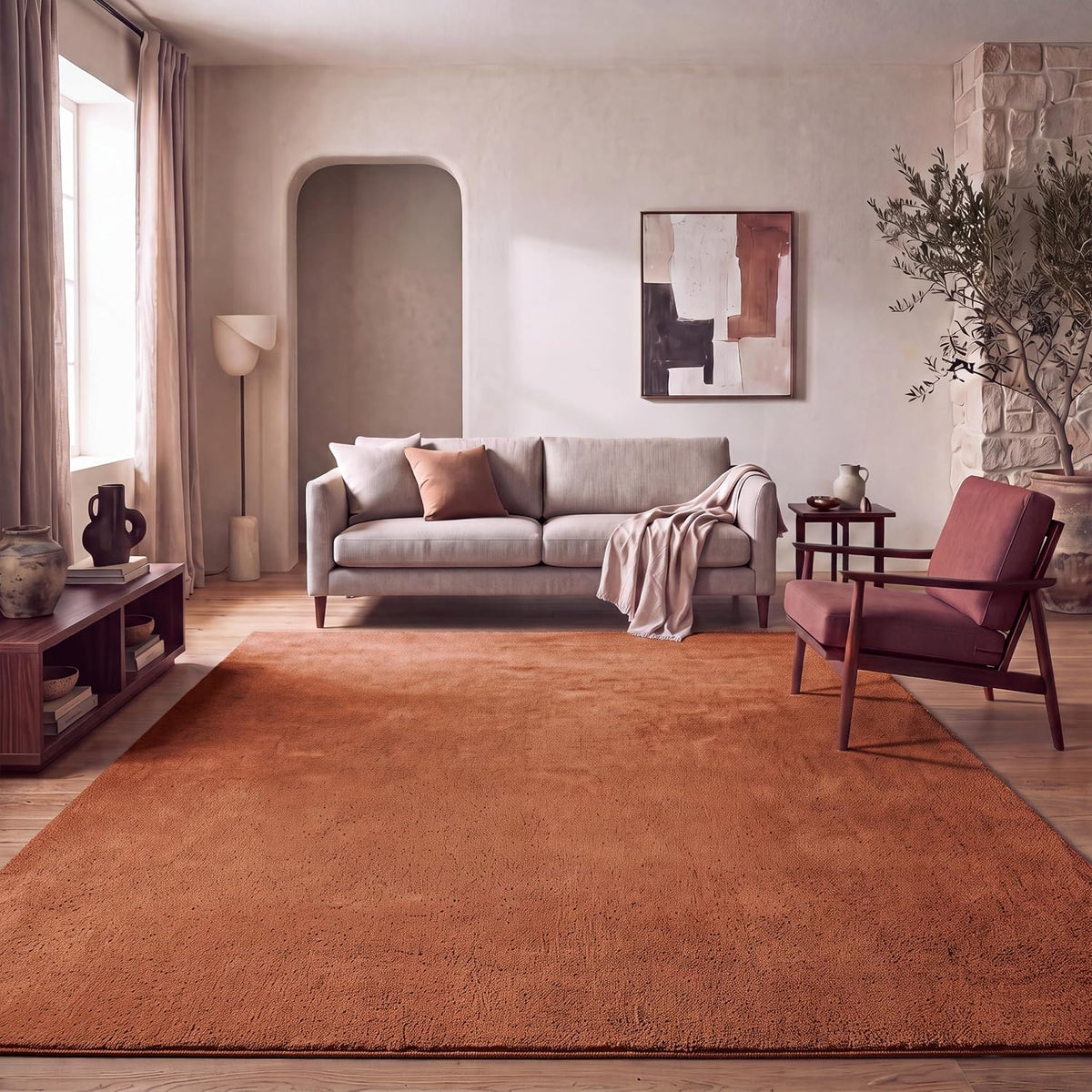 Tapis velours lavable Cuivré au salon